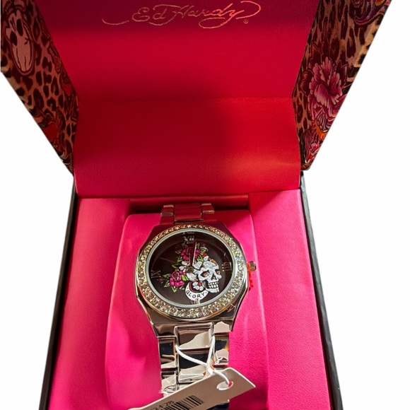 Ed Hardy | Accessories | Ed Hardy Womens Silver Watch With Pink Skull ...
